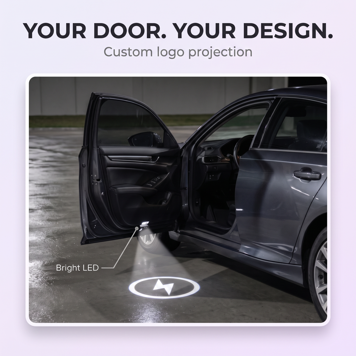 LED door projector lighting a design on the ground